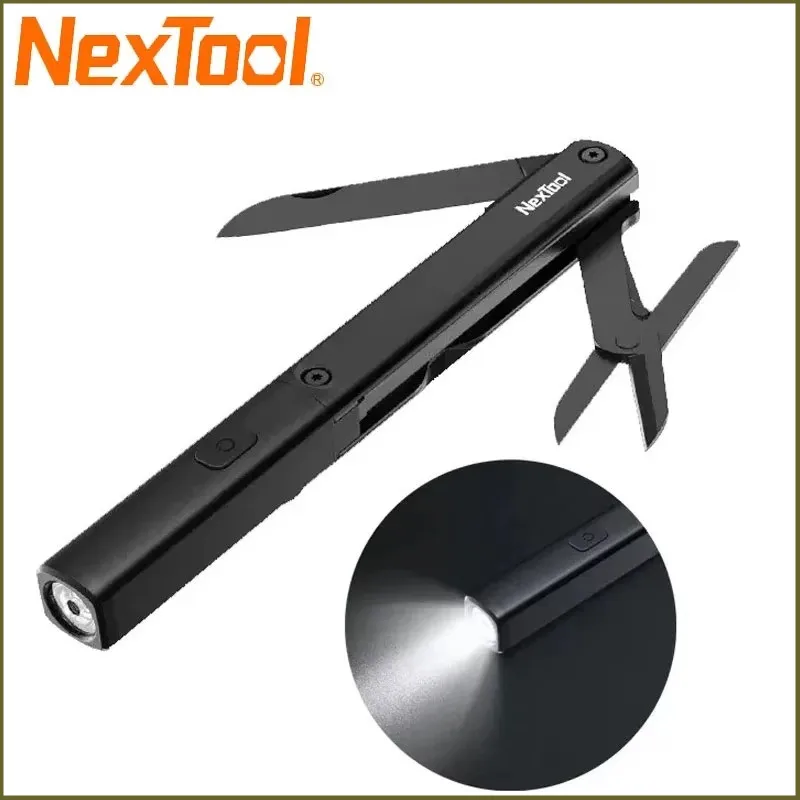 NexTool Mini Multitools 3 in 1 Flashlight Folding Scissors USB Rechargeable IPX4 Waterproof Portable Outdoor Pen Shape Tools