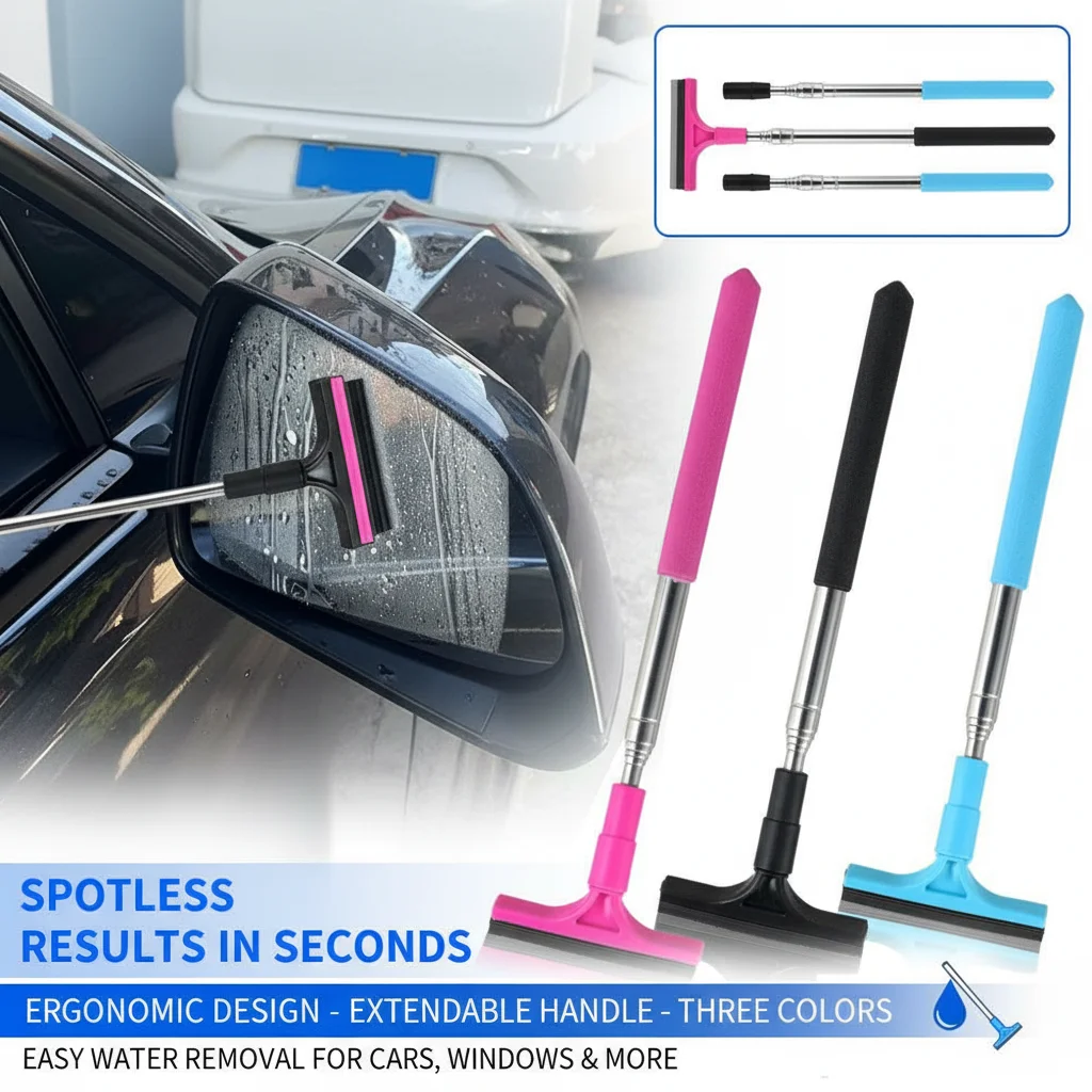 Telescopic Multifunctional Car Rearview Mirror Wiper with Glass Cleaning Brush Telescopic Window Washer for Auto Glass