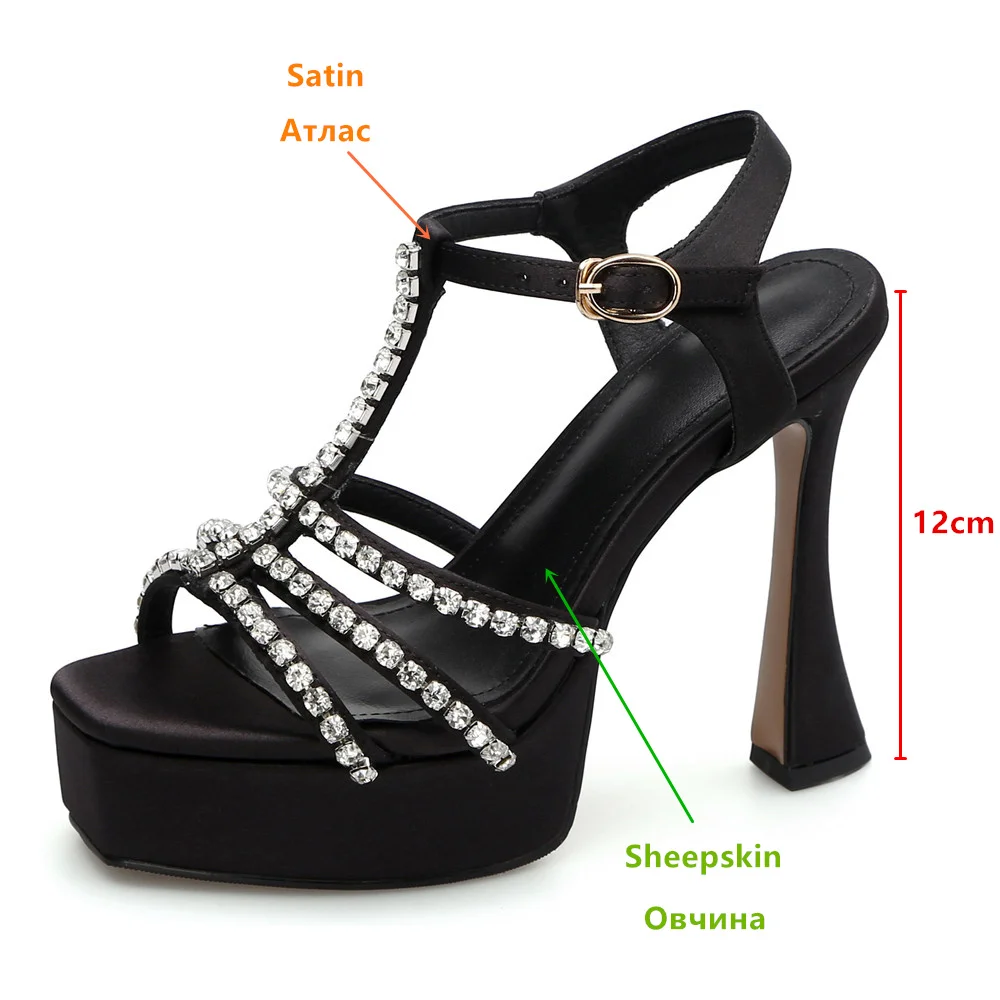 Aucegi New Design Platform Block High Heels Rhinestone Gladiator Sandals Fashion Square Toe Ladies Elegant Banquet Wedding Shoes