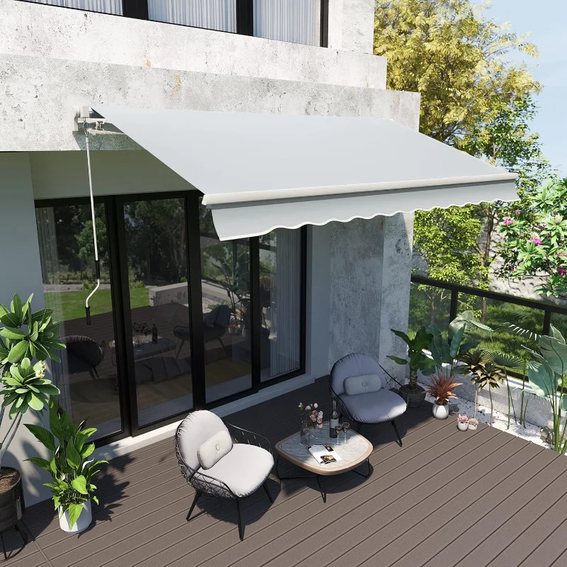 Toldo retráctil para patio de 12 'x 8' con manivela manual, tela UV e impermeable de 280 g/m2 y marco de aluminio