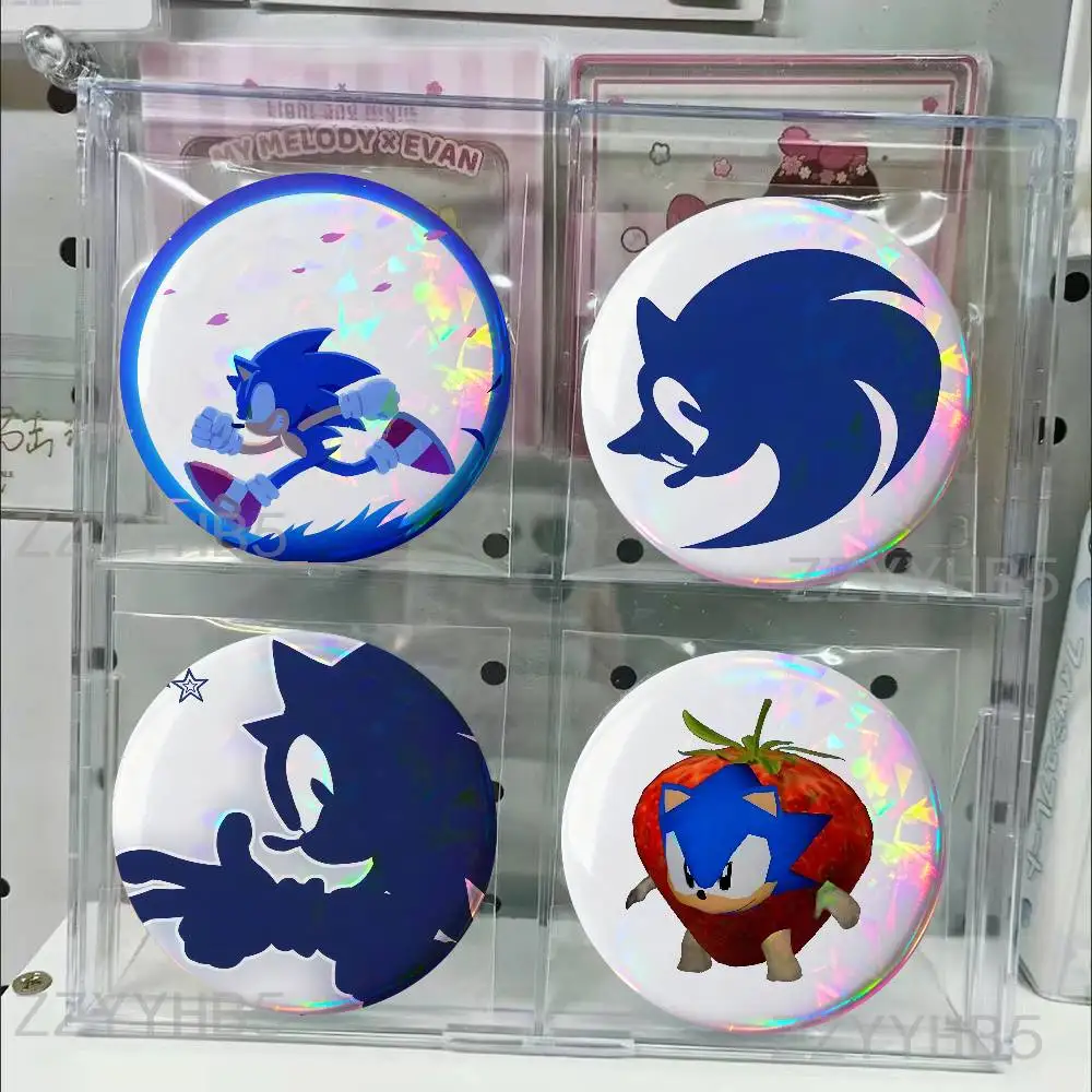 

S-Sonic Blue H-Hedgehog Meme Coin Badges Tinplate Round Brooch Custom Anime Role Enamel Pins Gifts for Fans Friends