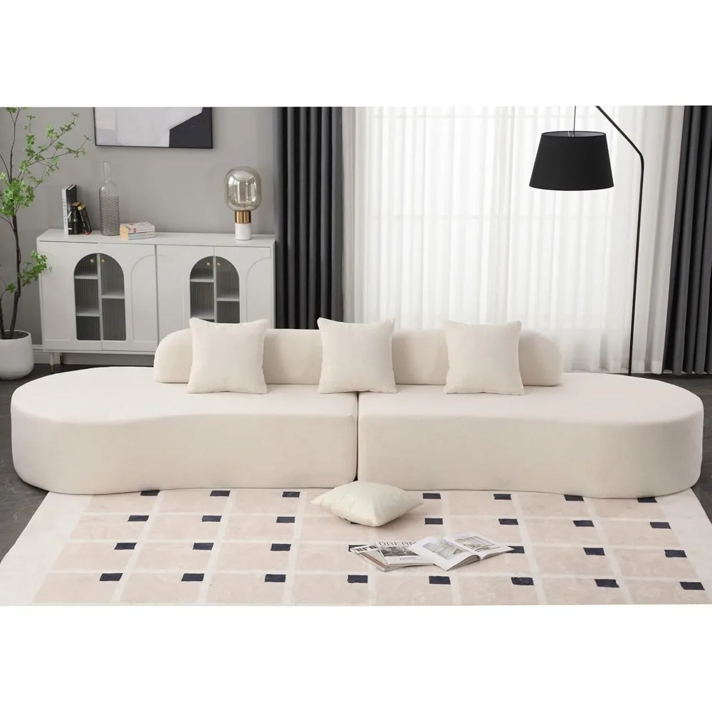 Modular Sectional Sofa, Terrycloth Fabric Modern Minimalist Sofa, Comfy Upholstered Curved Sofa, Luxury 4 Seater Couch