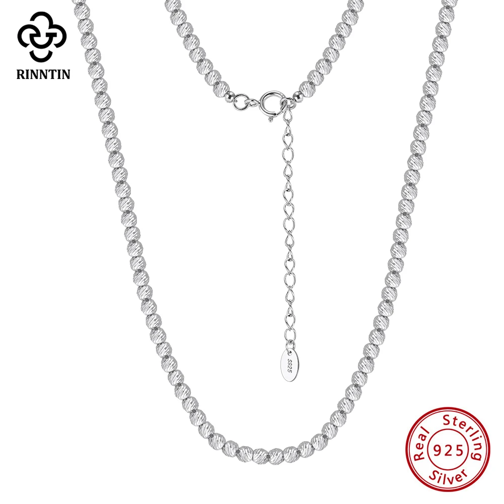 

Rinntin Fashion 925 Sterling Silver 4MM Bead Chain Necklace For Women Party Beaded Chain Temperament Jewelry Accessories GAN10