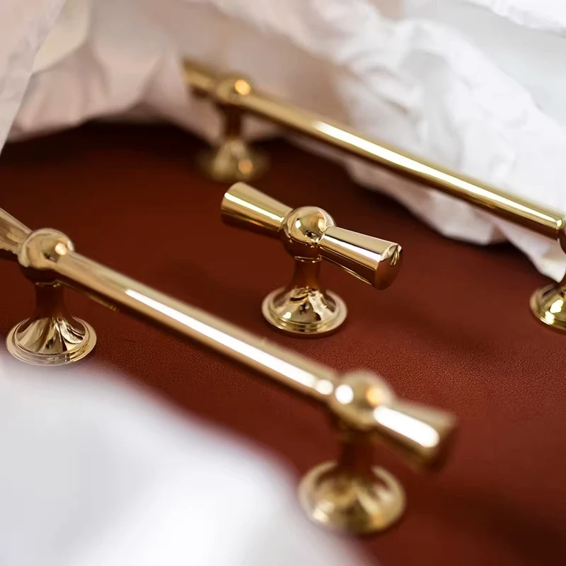 Pure Brass Furniture Bedroom Bedside Cabinet Small Handle Wardrobe Door Cabinet Drawer Shoe Cabinet Golden Nordic Long Handle