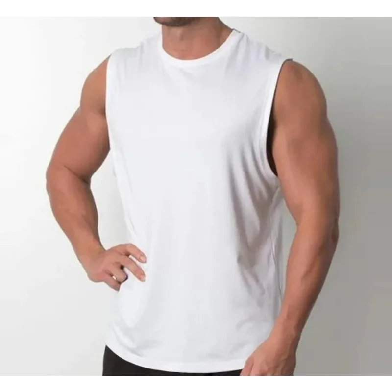 100% Cotton Mens Oversized T-shirt Sleeveless Tank Top Solid Color Fitness Muscle Vests Bodybuilding T Shirt For Men Tees 230g