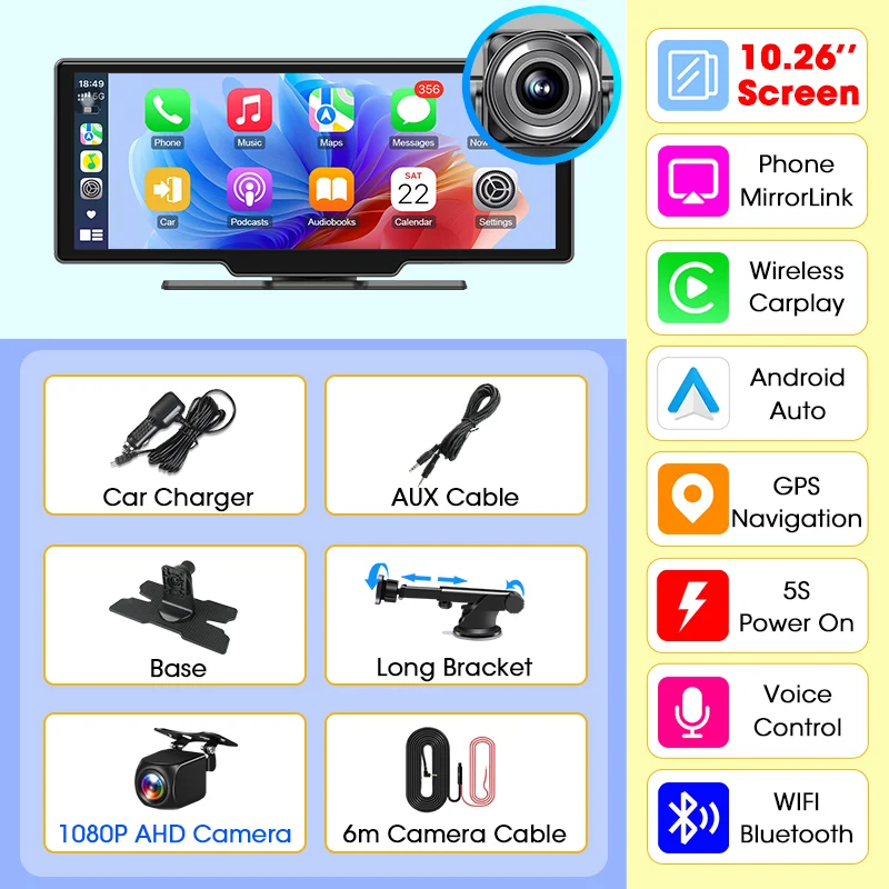 Srnubi 10.26/11.26 Inch Dash Cam 4K CarPlay Android Auto DVR 5G WIFI Dashcam GPS navigatie Video Recorder Achteruitkijkcamera