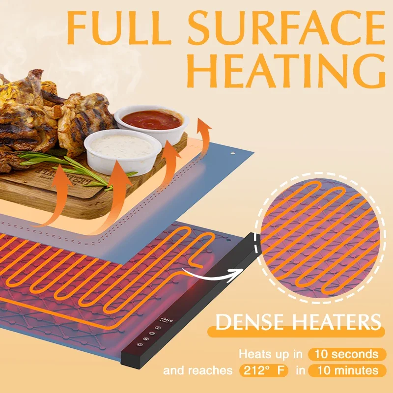صينية تدفئة كهربائية مع درجة حرارة مرنة لتدفئة الطعام، مفرش طاقة تسخين كهربائي من السيليكون قابل للطي للأغذية