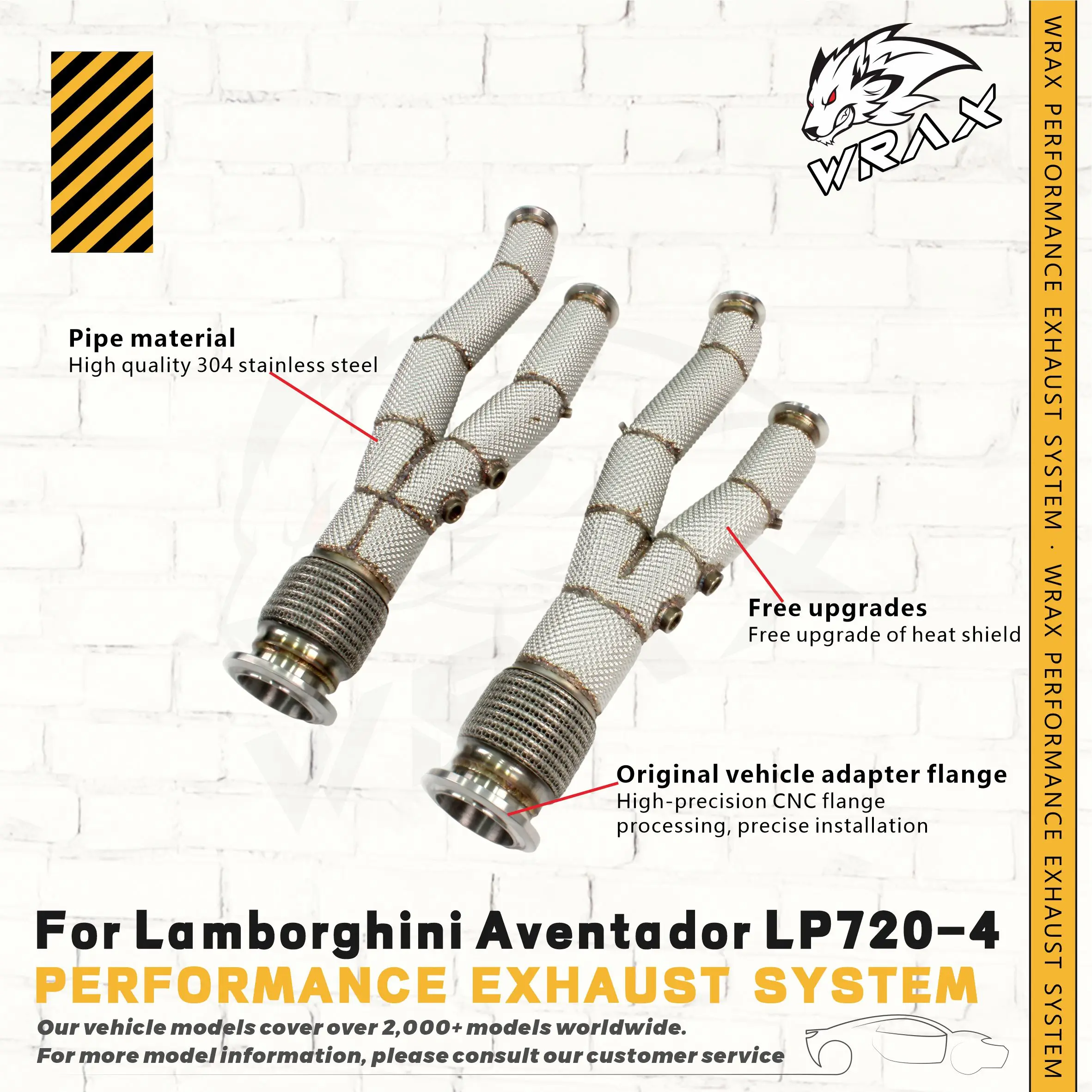 

Модернизированная водосточная труба WRAX High-Perf SUS304 — выхлоп без кота с высоким расходом, прямая посадка для Lamborghini Aventador LP720-4 и Power Boost