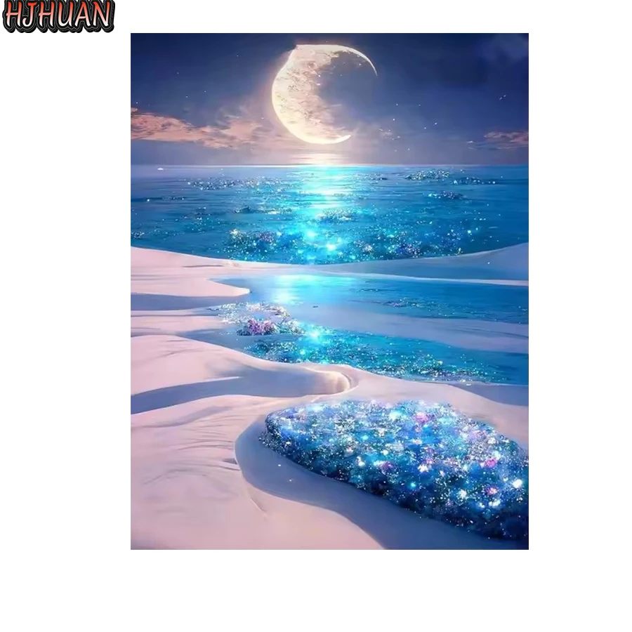 

Новая 5D круглая алмазная живопись Голубая луна; приморский; Вышивка крестиком 3d DIY алмазная живопись вышивка Домашний декор Алмазная мозаика gif