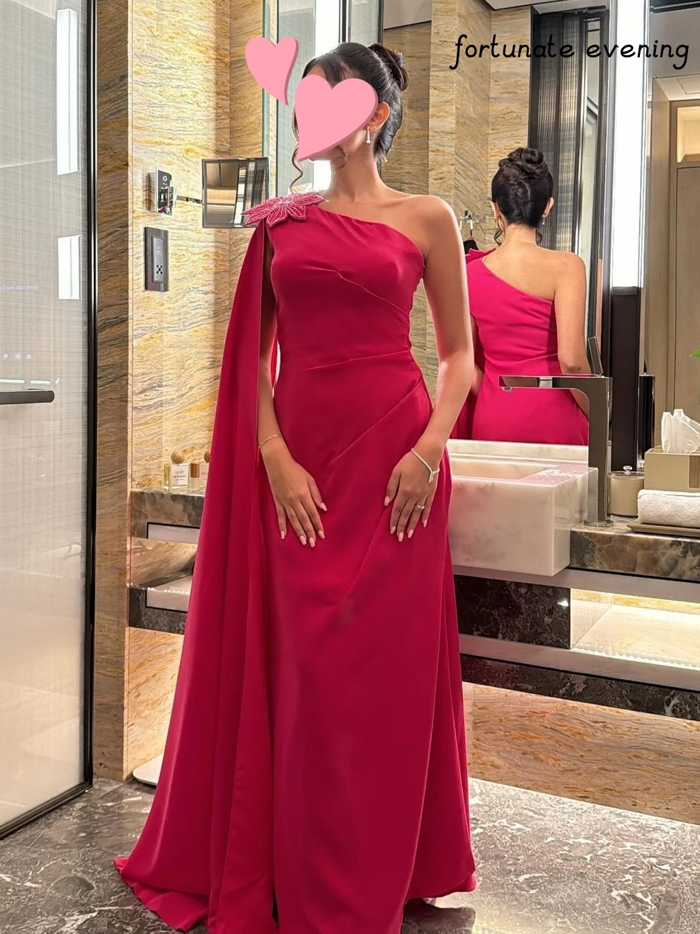 Fortunate Evening Elegant Vintage Sweet Rose Red Beading Flower One Shoulder Formal Occasion Prom Dress Evening Party Gowns