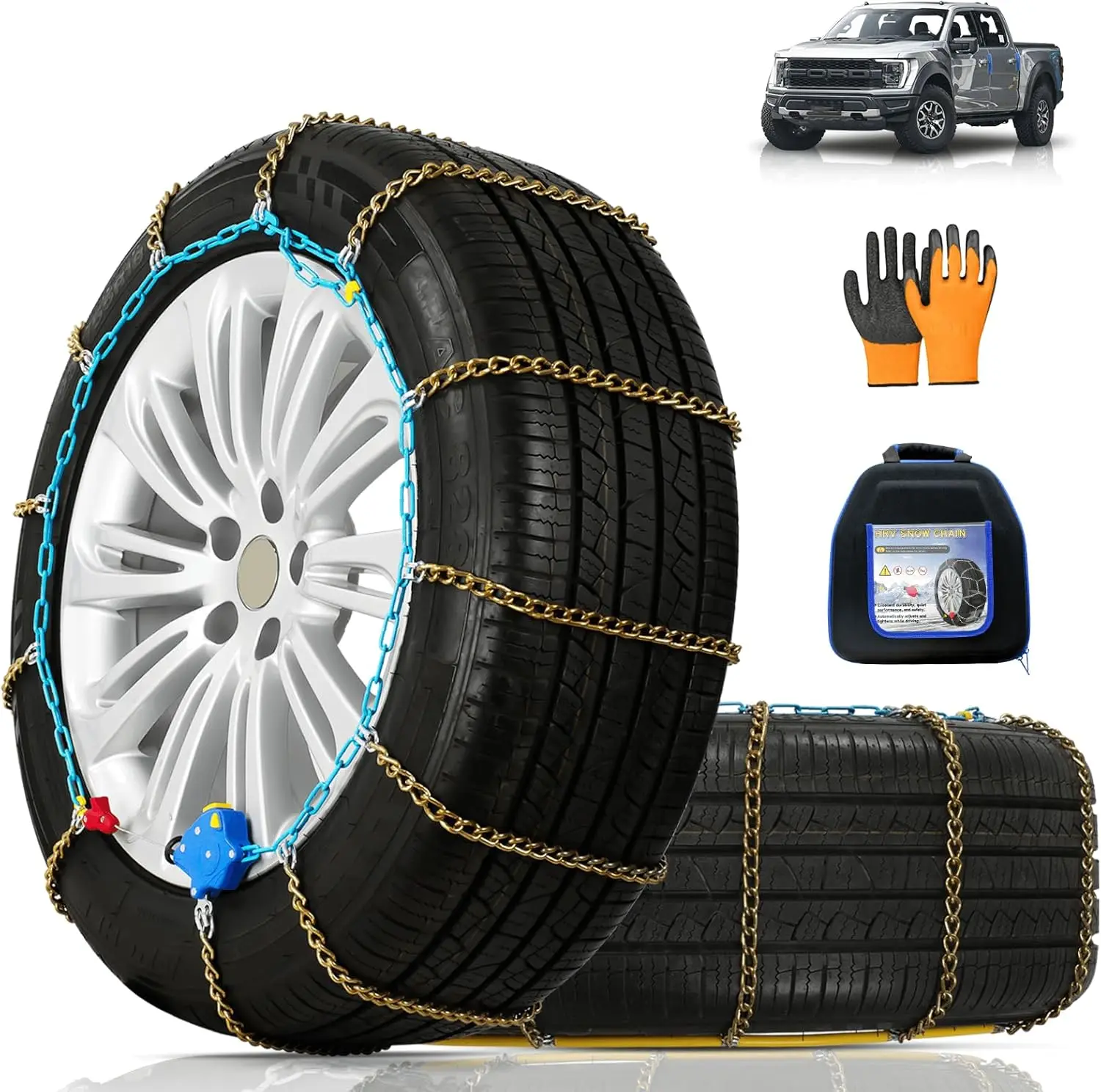 

Снегоступы с автоматическим фиксатором для автомобилей, внедорожников, грузовиков, витой легированной стали диаметром 3,7 мм, быстрая установка на 1 минуту, улучшенная титаном, набор из 2 шт. (HLN160)