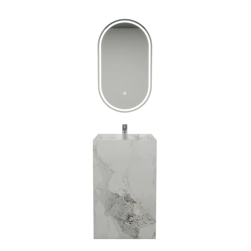 Rock slab column integrated seamless wash basin floor-to-ceiling balcony small apartment rock slab column basin