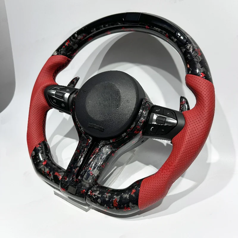 Red Forged Carbon Fiber Steering Wheel With LED Auto Interior Replacement Part
