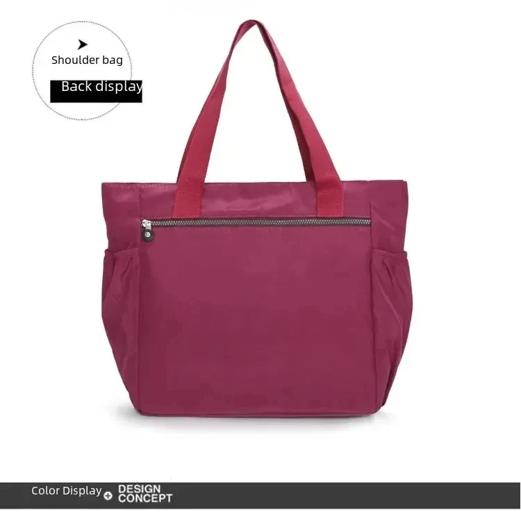 Damentasche, einfarbig, Einkaufstasche, Pendler-Umhängetasche, Freizeit, einfach, Mama, Ausgehen, Tasche, große Kapazität, Nylon-Handtasche, Oxford – Detail 12