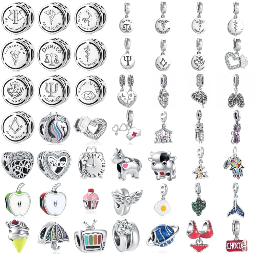 2026 New 925 Silver Medical Legal Psychology Pendant Beads Suitable for Original Bracelets DIY Jewelry Nurse Doctor Lawyer Gifts