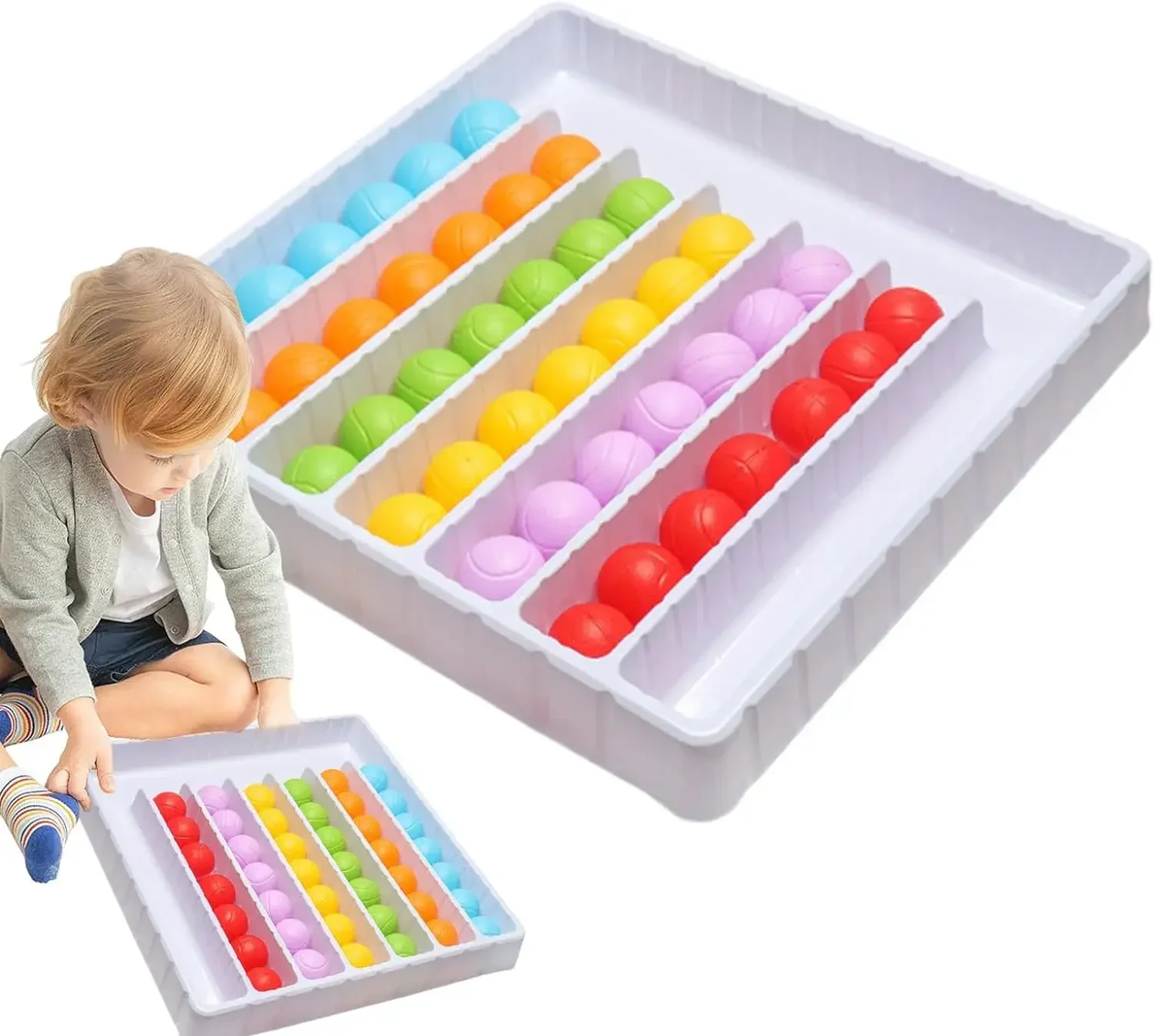 Color Ball Return Game,Ball Sorting Toy,Rainbow Balls Sensory Game,Portable Color Sorting Ball,Educational Board Game