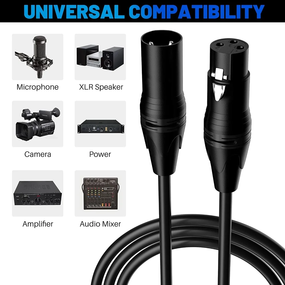 6 Pack 3-Pin XLR To XLR Cable Professional Balanced XLR Male To Female Mic Extension Cord for Microphone Mixer Recording Studio