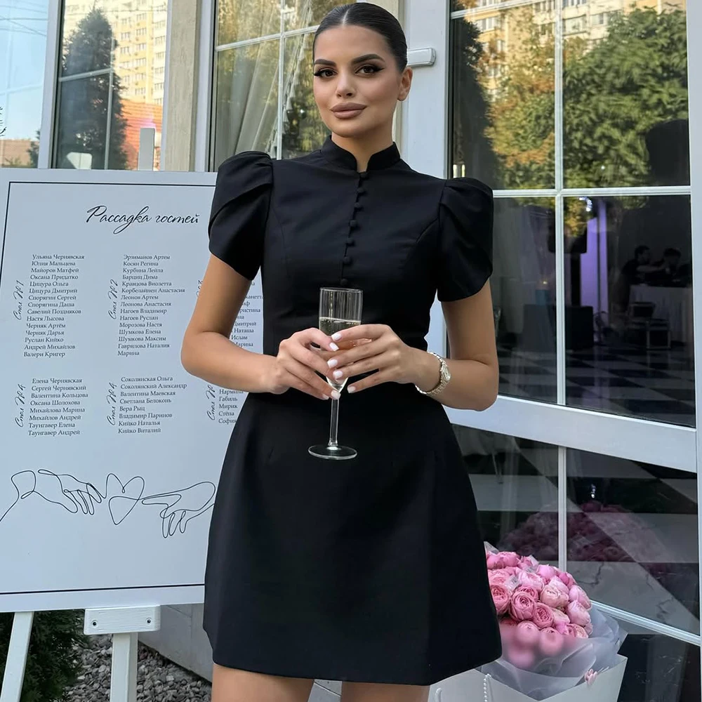 

Tuularose Elegant Puff Sleeve Dress Fashion Solid Patchwork A Line Short Dresses Luxury Party Club Vintage Women Evening Dresses