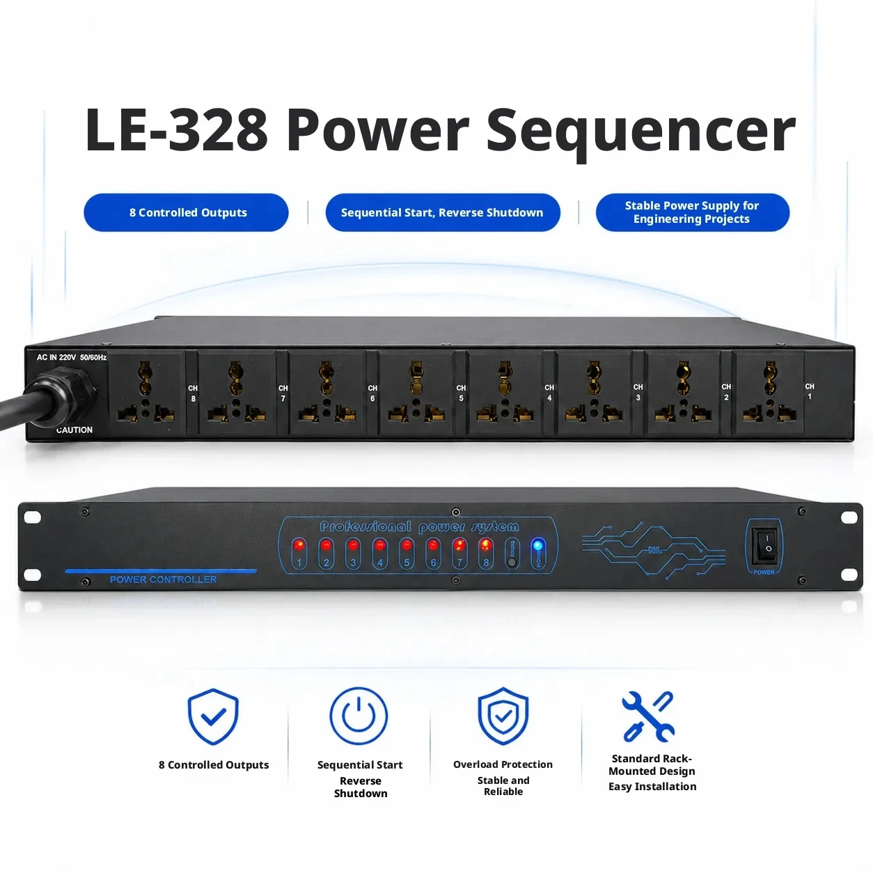 Professional 8-Channel Power Sequencer for Speaker & Stage Audio