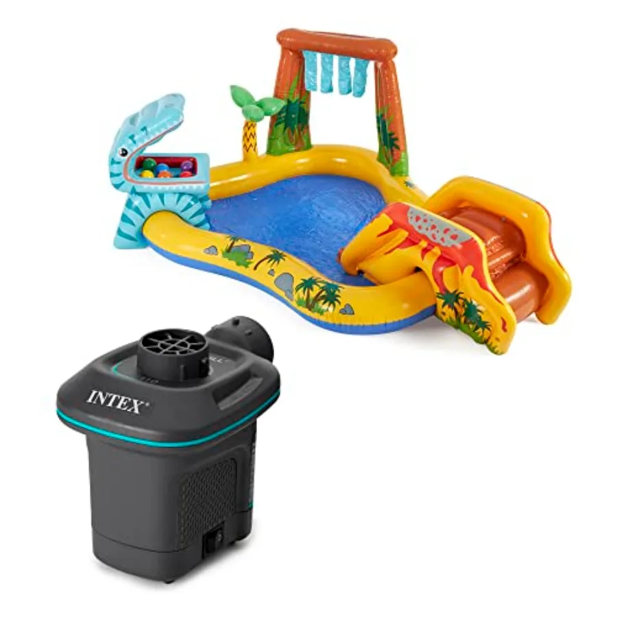 

120V Electric Air Pump Inflatable Dinosaur Play Center Pool for outdoor use PVC material green and purple fast inflation and du