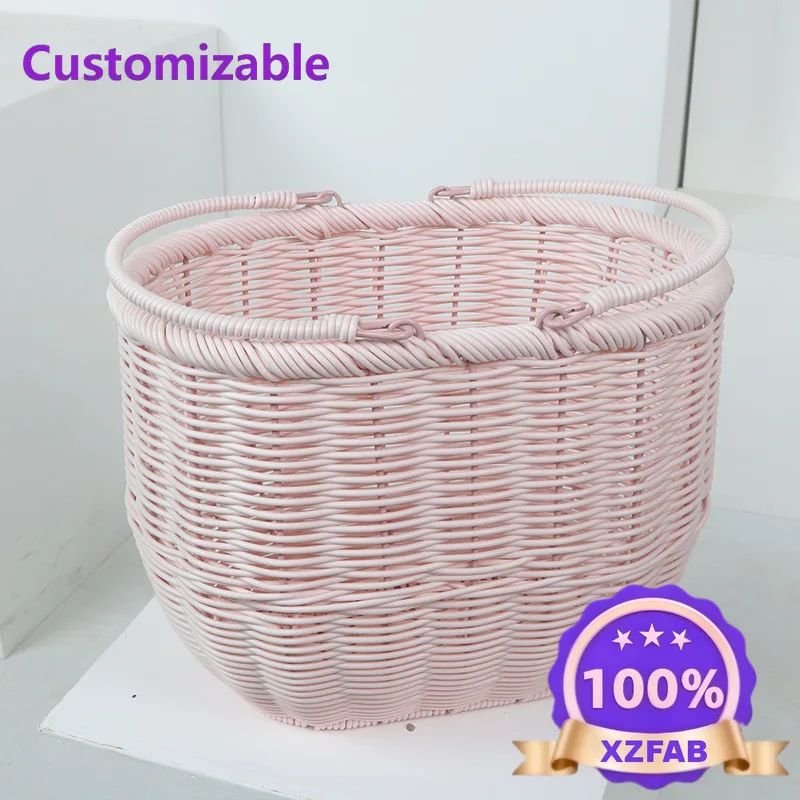 Factory Direct 2026 Ins wind storage basket portable PE rattan storage woven basketflower arrangement blue