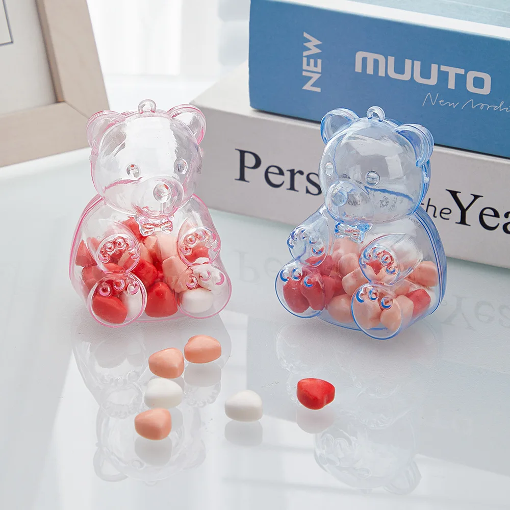12PCS Transparent Teddy Bear Shaped Candy Box PS Plastic Children\'s Storage Box Festival Gift Wedding Decoration Can Packaging