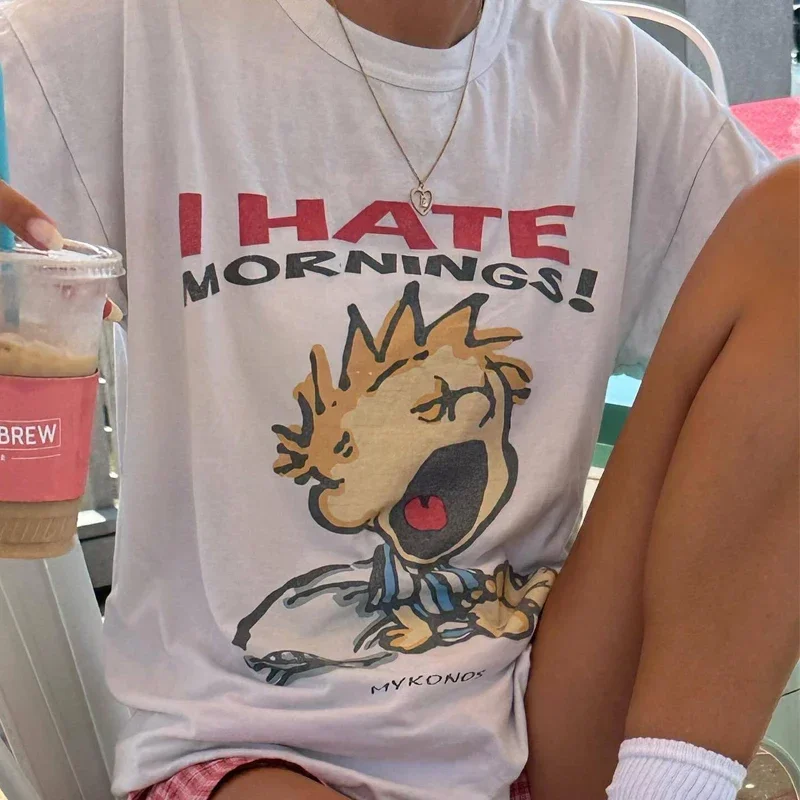 여성용 오버사이즈 스트리트웨어 상의, 90 년대 레트로 만화 그래픽 티, 히피 재밌는 티셔츠, Y2k 그런지, 미적 의류, 여름 패션