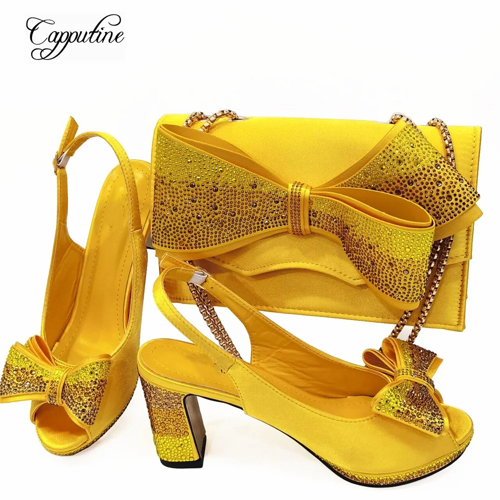 

Yellow Women Shoes And Bag Set 2024 African Ladies High Heel Sandals Match With Handbag Sandalias De Las Mujeres Sandales CR812