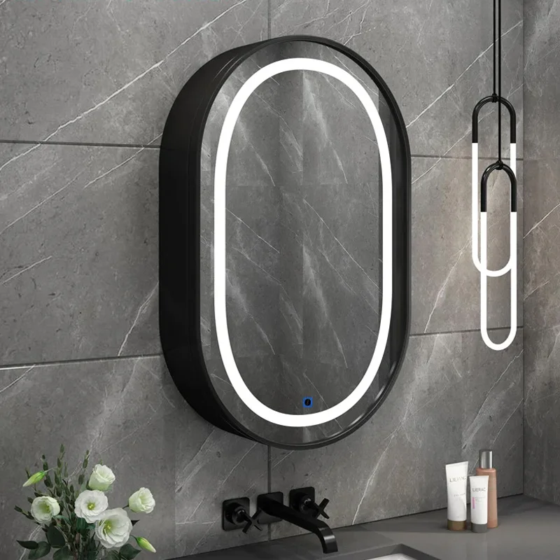 Smart Oval Bathroom LED Dressing Mirror Bathroom Cosmetic shampoo storage cabinet mirrors Mounted Makeup Cabinet Storage Mirror