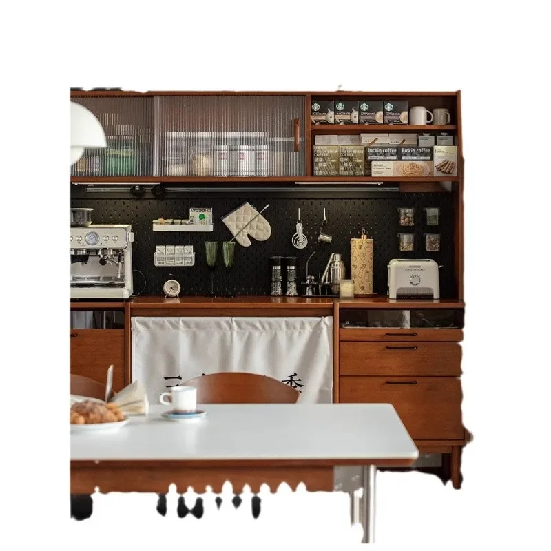 

Solid wood dining cabinet, dining table integrated, Nordic retro home Japanese style wall cabinet, kitchen combination storage c