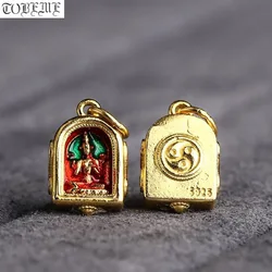 Tibetan Green Tara Small Pendant 100% 925 Silver Gold Plated Tara Buddha Amulet Good Luck Charm