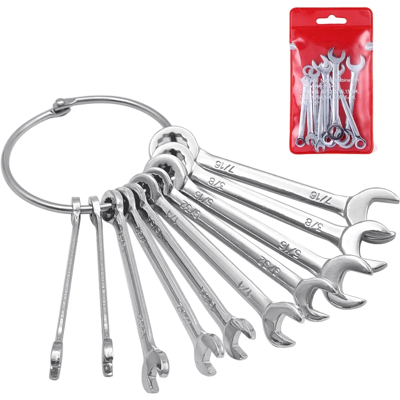 10pcs Mini Wrenches Set Portable Key Ring Spanner Explosion-proof Pocket British/Metric Type