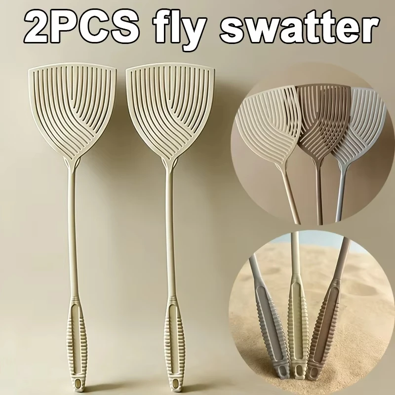 2pcs Striped Plastic Fly Swatter, Long Handle, Sturdy & Durable, Indoor Outdoor Household Pest Tool