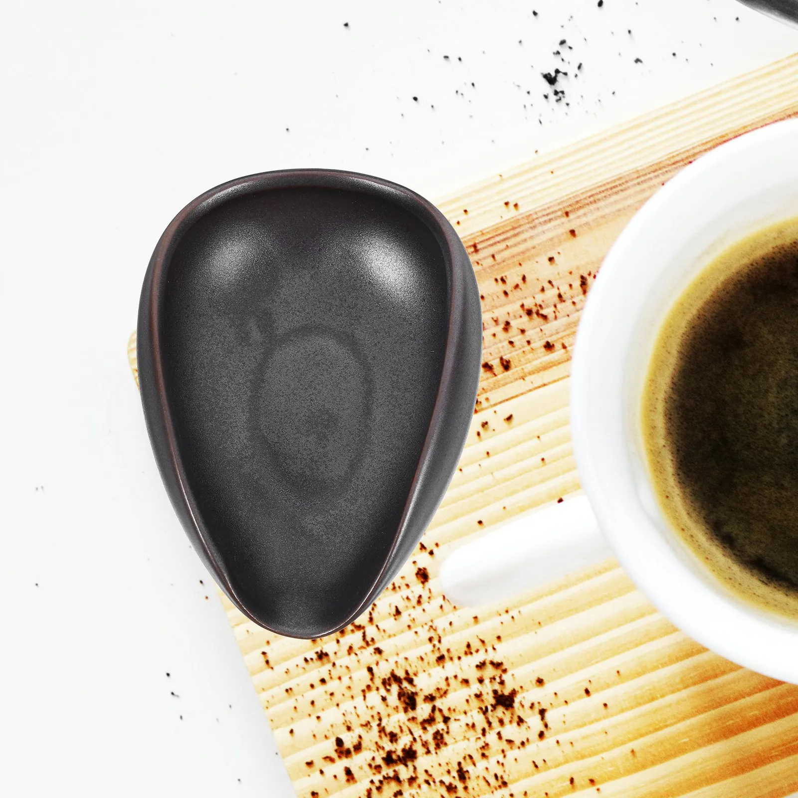 Coffee Tea Leaf And Bean - Premium Ceramic Coffee Bean Tray Dosing
