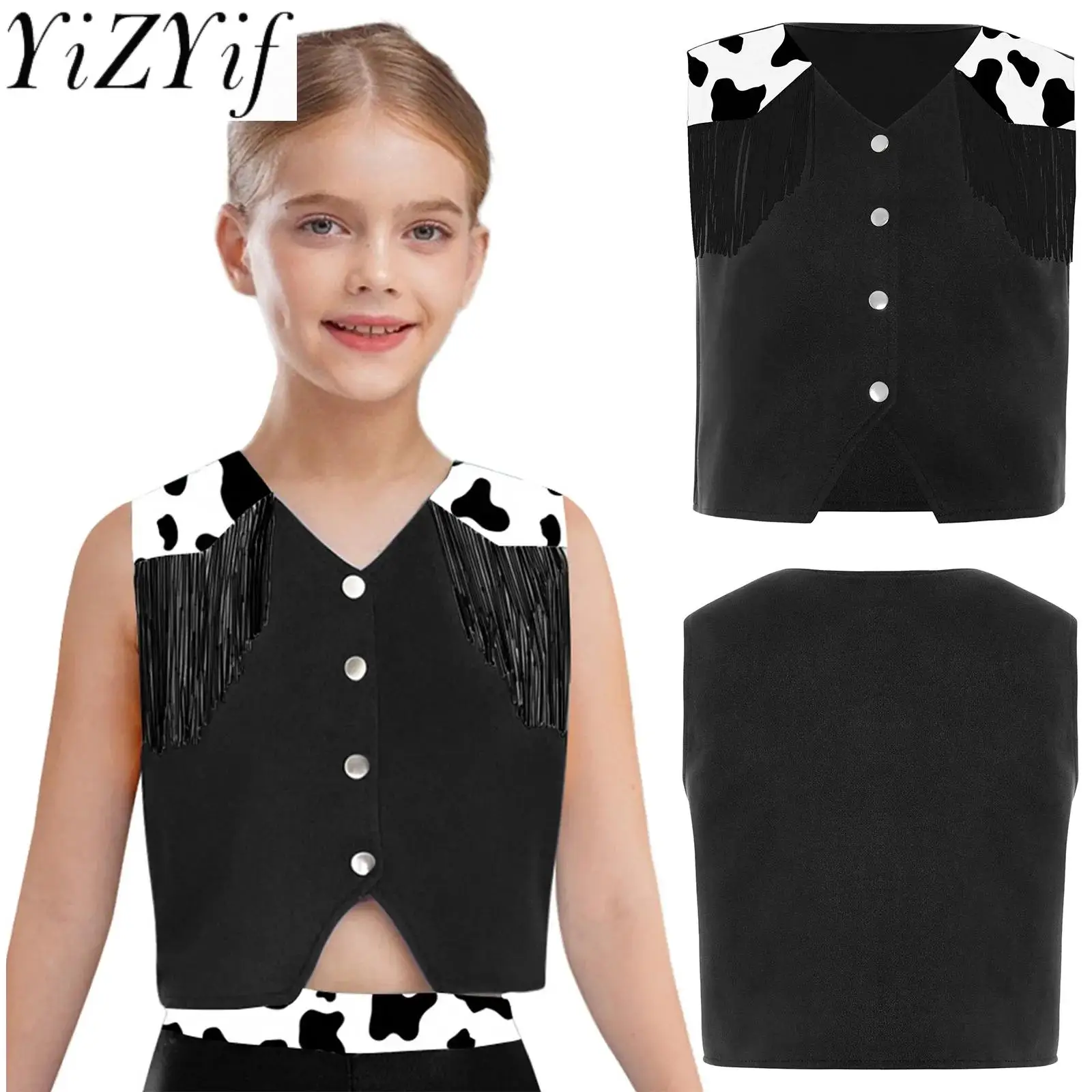 

Vintage Cowgirl Cosplay Vest Tops Halloween Carnival Party Cow Print Cowboy Tops for Daily Wear Role-Playing Parties