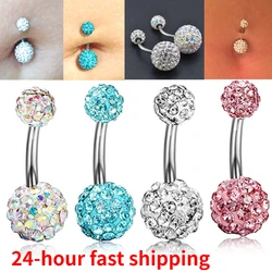 1/4PC 316l Surgical Steel Assorted Colors Navel Ring Double Epoxy Crystal Balls Belly Button Ring Navel Piercing Body Jewelry