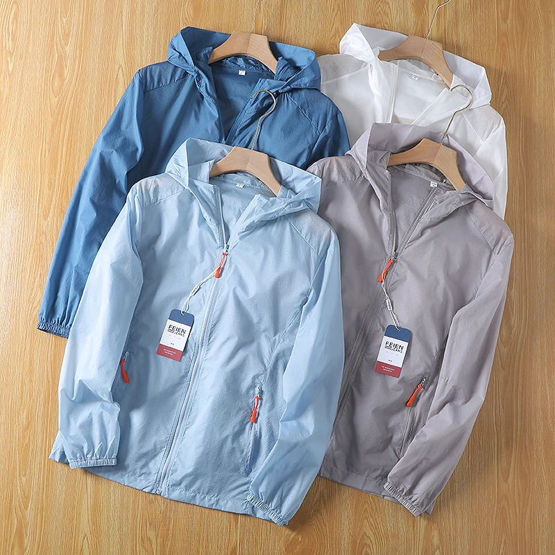 

Ультратонкая кожаная одежда с капюшоном и лазерной резкой для пары, уличная защита от ультрафиолета, удобная дышащая легкая куртка