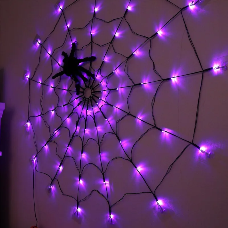 Diâmetro Solar Halloween Spider Web Lights, 50 LED, 8Mode, Spider Net Lights, Festa, Quintal, Jardim, Bar, Decoração da casa assombrada