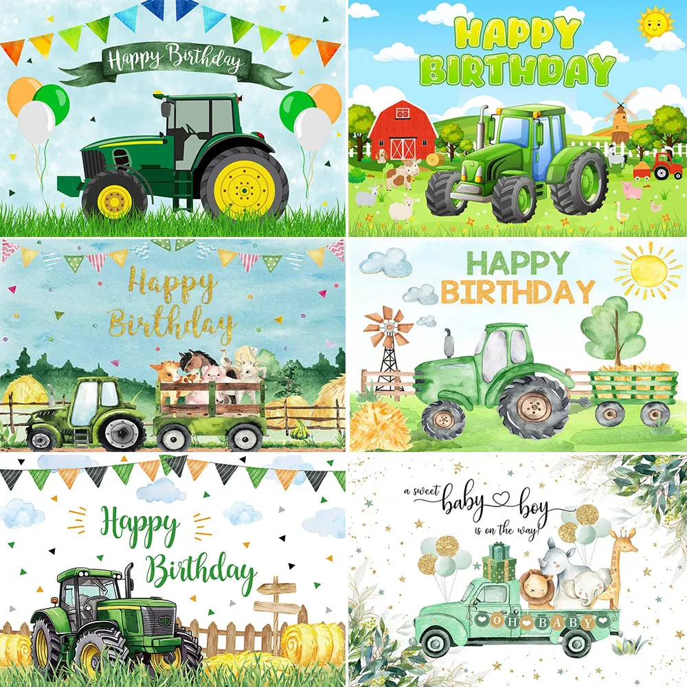 Green truck Farm Theme Birthday Party Custom Decoration Background cloth Tractor Style Pull Flag Background Decoration Venue