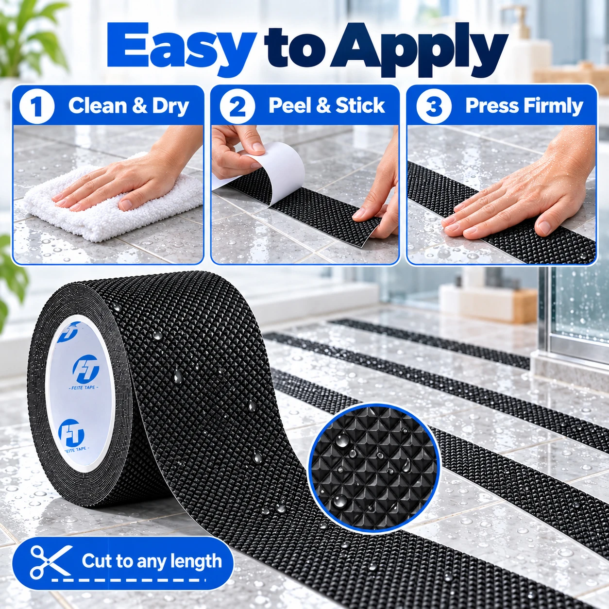 10cm×3m Anti-Slip Bathroom Tape Shower Room Anti-Fall Floor Tile Non-Slip Diamond Texture Self-Adhesive Strip 4