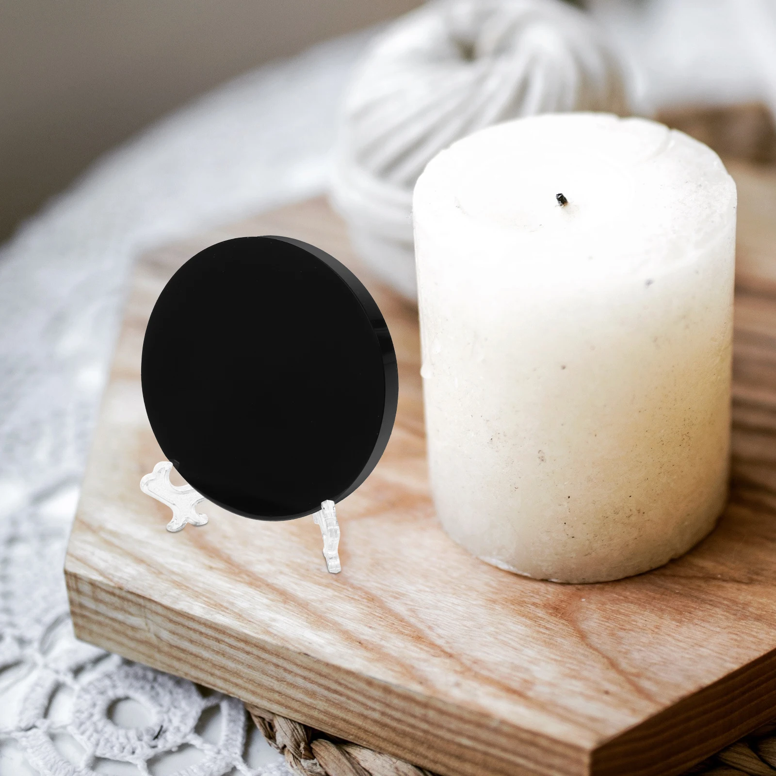 

1pc Black Obsidian Scrying Mirror Round Stone Plate For Home Desk Office Feng Shui Decor Gothic Divination Tool Modern Living