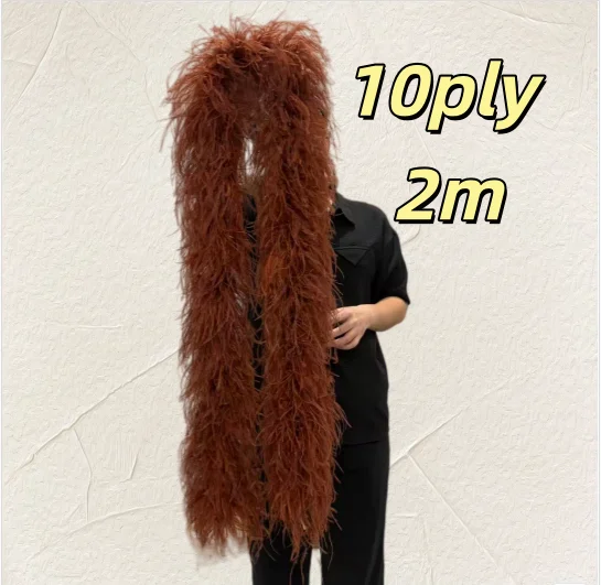 Red Coffee Ostrich Feather Boa 10Ply Fluffy Scarf for Wedding Bridal Dress Decoration DIY Sewing Craft Party 0.5/1/2/3/4M