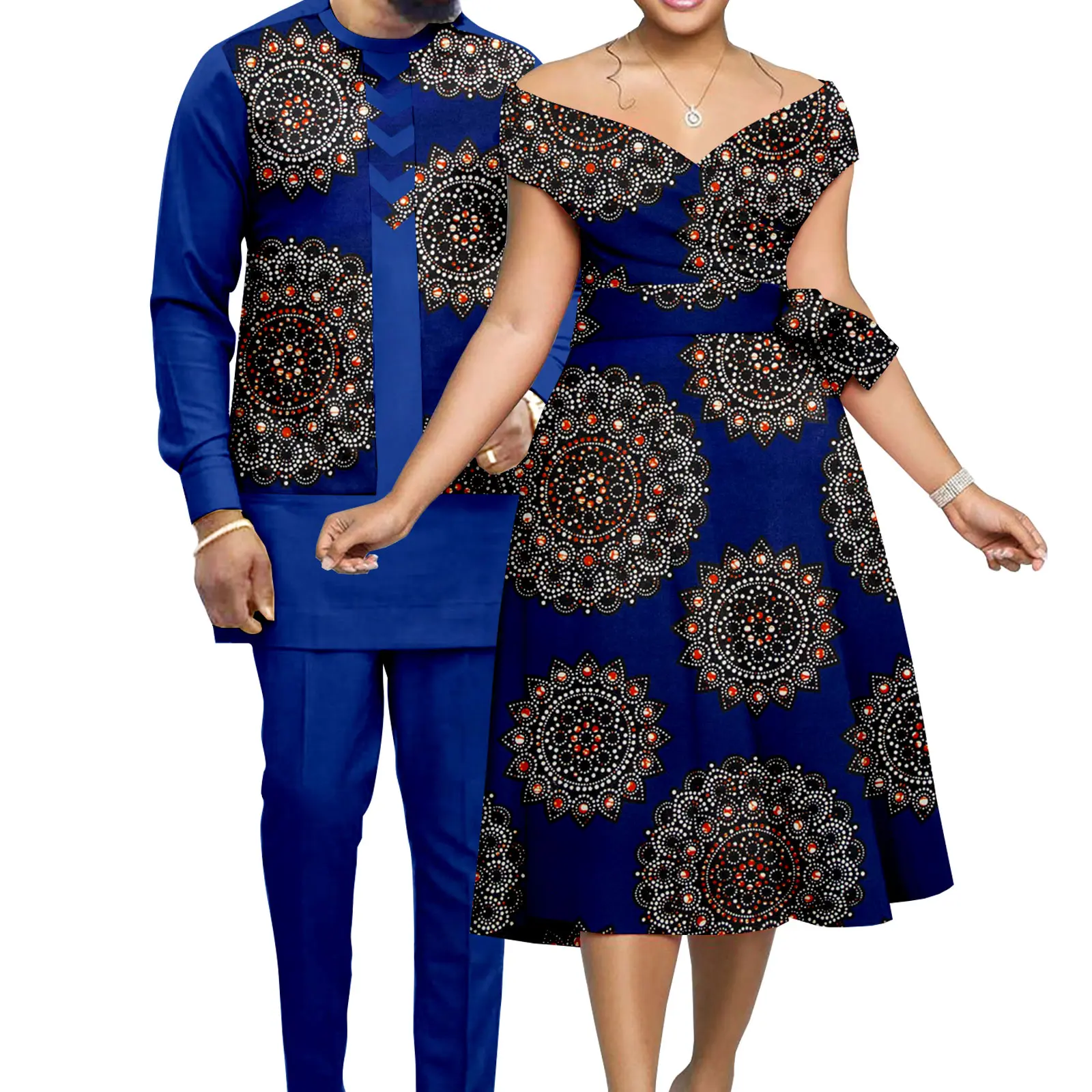 Dashiki African Print A-line Dresses for Women Matching Men Outfits Unique Top and Pant Sets Bazin Riche Couple Clothes Y23C075