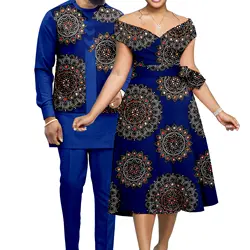 Dashiki African Print A-line Dresses for Women Matching Men Outfits Unique Top and Pant Sets Bazin Riche Couple Clothes Y23C075
