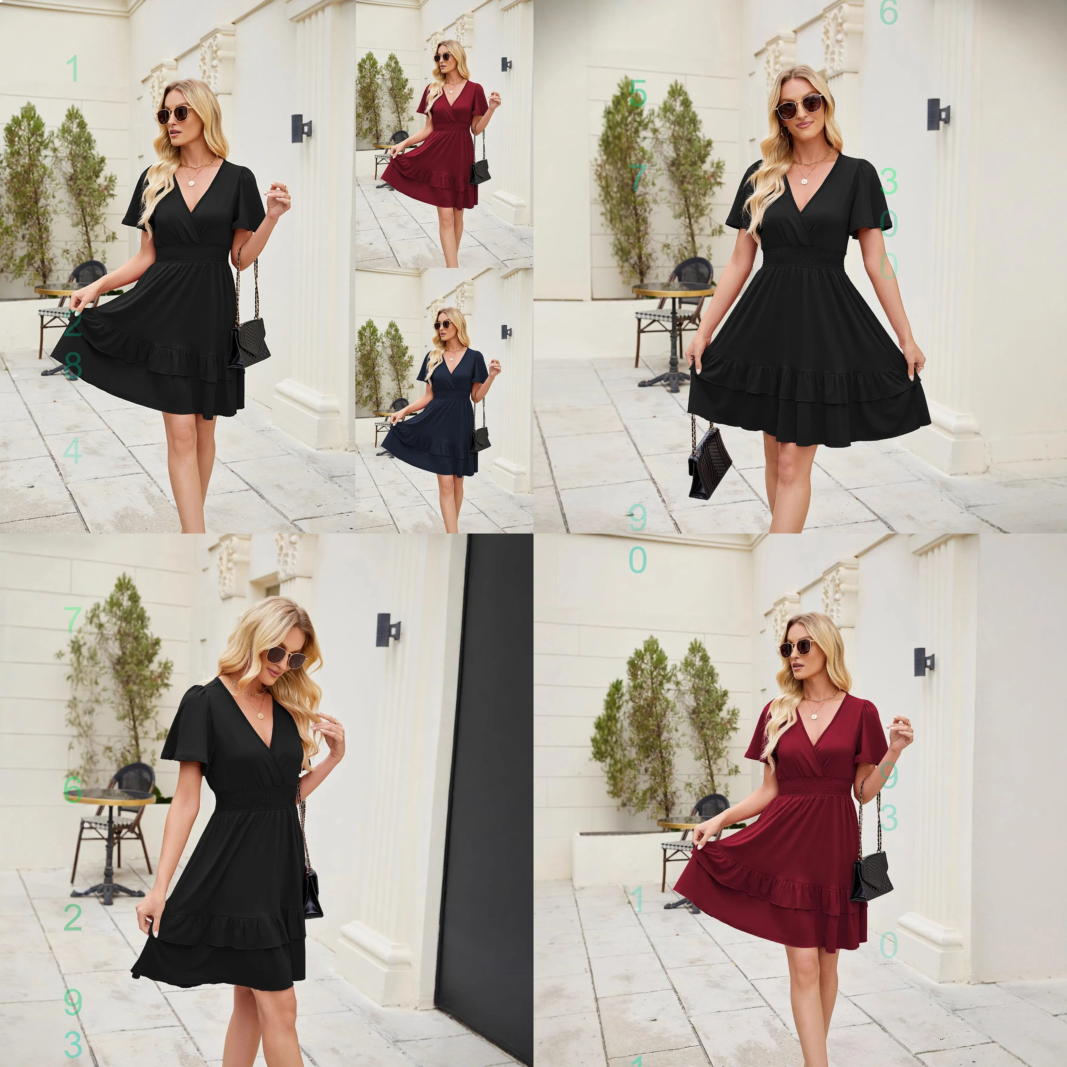 Summer Women Elegant Ruffle Hem Flutter Sleeve Cross V Neck Dress Dresses Casual Jumpsuit Playsuit view 5