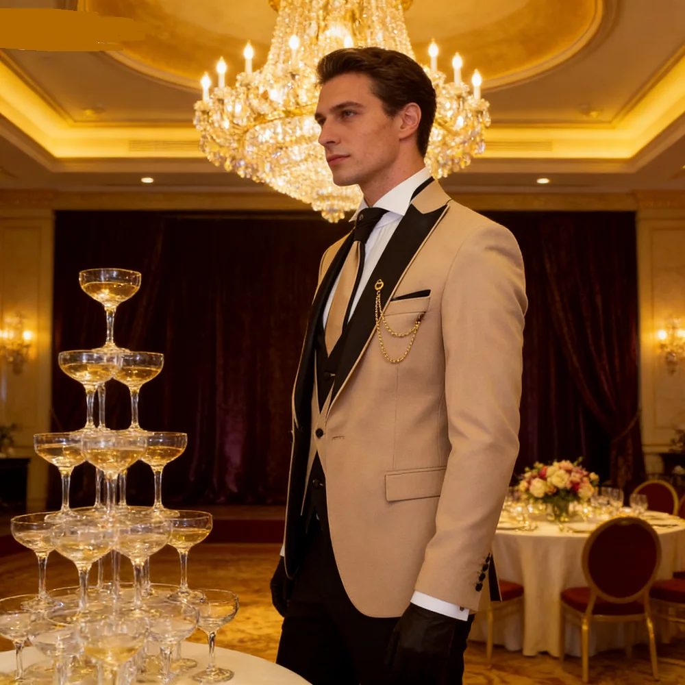 

Solid Suits for Men Party Slim Fit Luxury Wedding Tuxedos Fashion Mens Blazer Vest Pants 3 Pieces Foraml Business Suits Sets