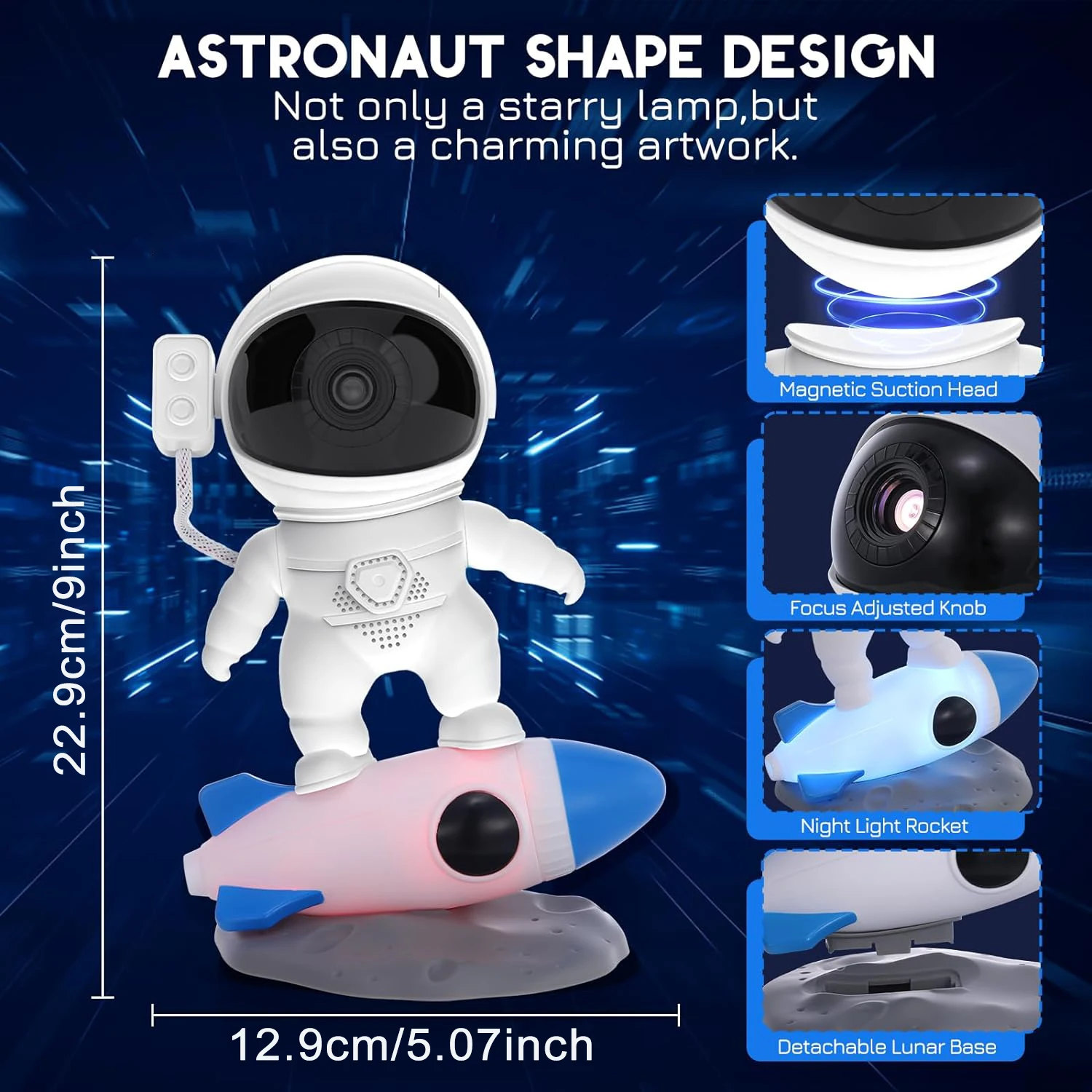 USB Powered 4th Generation Astronaut Rocket Galaxy Projector With 12+1 Film Discs 360° Rotating Ambience Lamp For Ceiling Decor