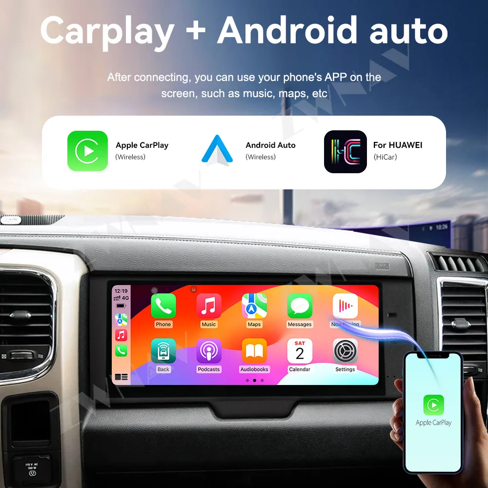 مساعد الطيار أندرويد 14 Carplay 17 بوصة تعمل باللمس ل دودج رام 2013-2018 راديو السيارة ستيريو لتحديد المواقع والملاحة السيارات الوسائط المتعددة