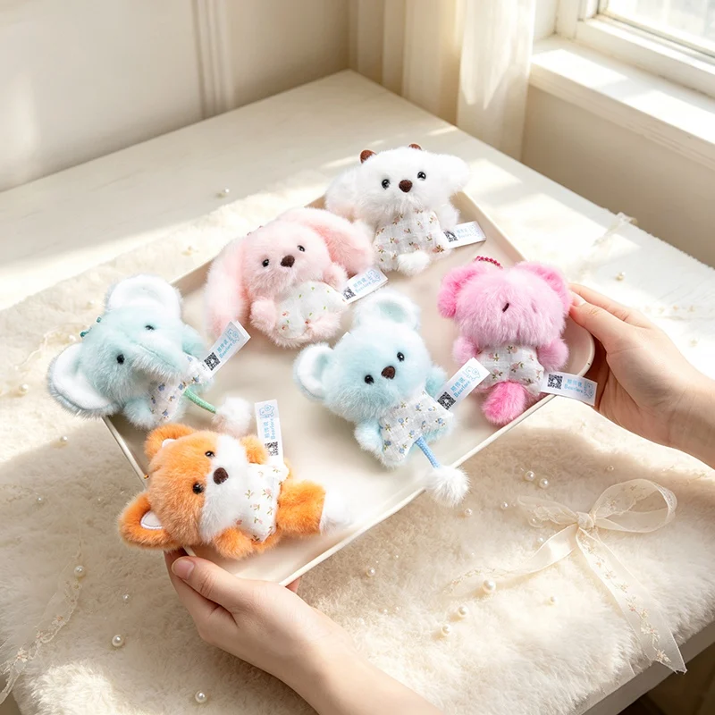 9-11cm Mini Animal Plush Pendant Keychain Elephant Lamb Salamander Mouse Fox Plush Toys Companion Doll Bag Gift view 3