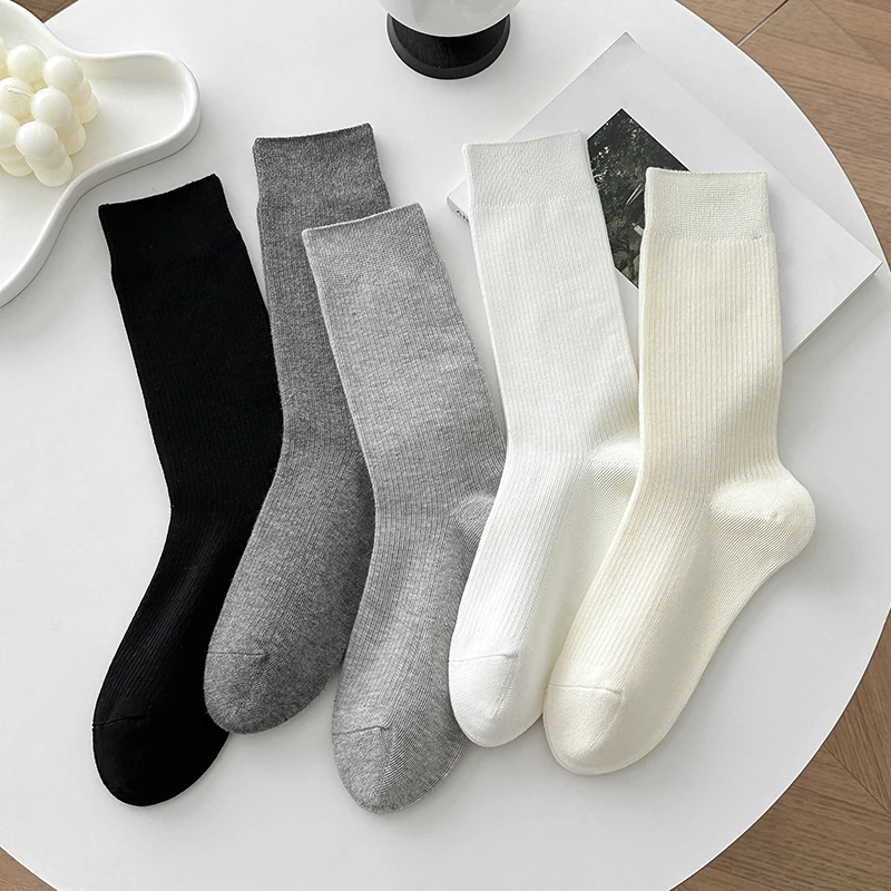 

Women Socks Long Casual Solid Color Daily Classic Cotton Socks Female Casual Long Comfort Plain Socks Sweat Absorption Basic
